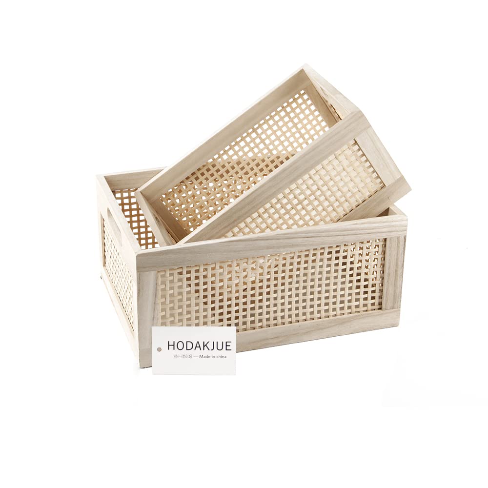 Hdkj Desktop Storage Basket, Sundry Office Drawer Storage Box, Wood Frame Storage Basket. (Rectangle-B-Set2)